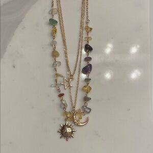Gold Multi-Color Star and Sun Pendant - 3 Necklace Set - Wear stacked or solo!